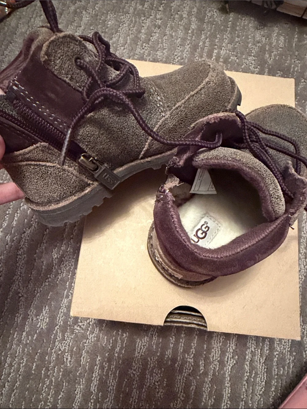 UGG Kids Suede Lace-Up Boots in Brown